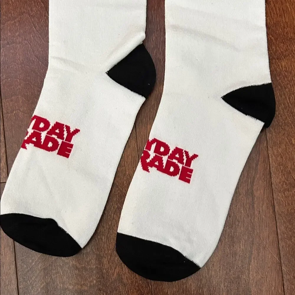 Mayday Parade White and Black Socks with Red Design, Two Pairs